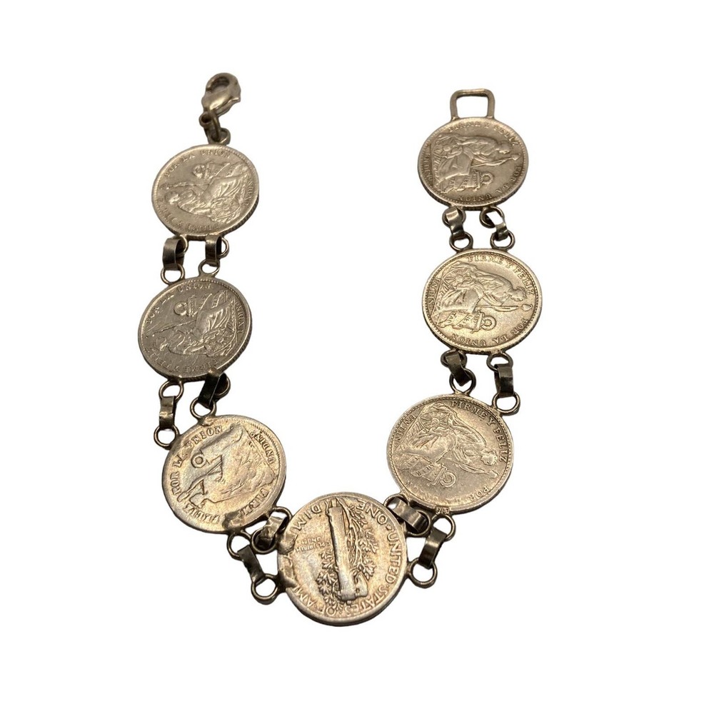Vintage Peru‎ Silver Liberty Dime Coin Bracelet